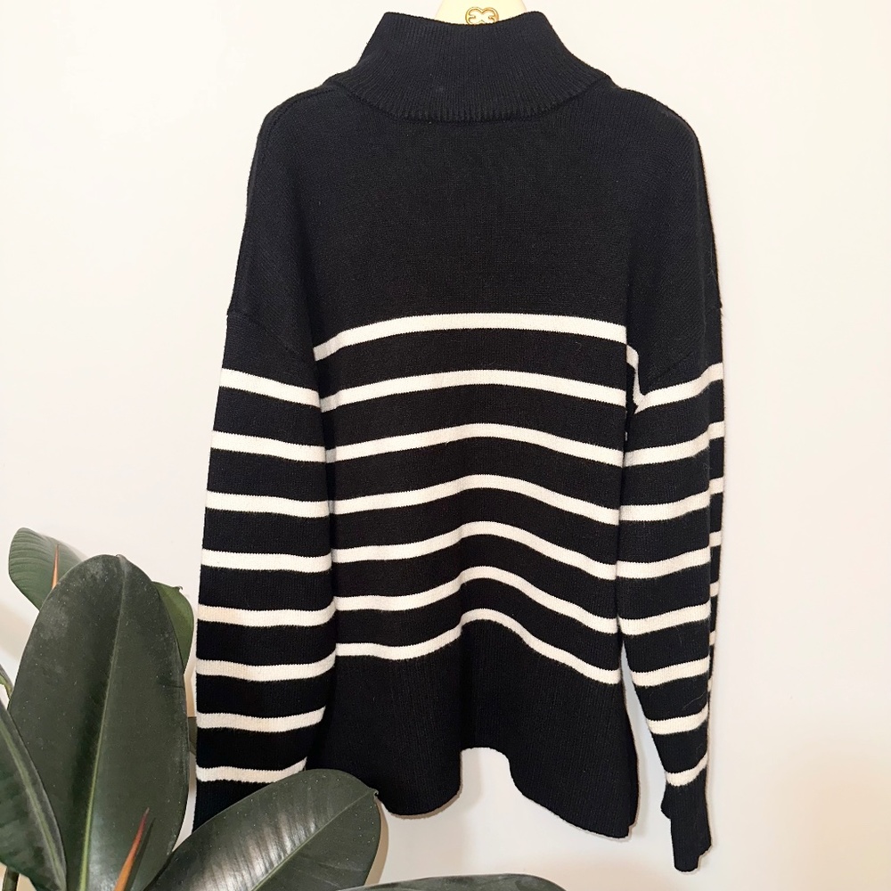Zara Black and White Striped Quarter-Zip Sweater - Picture 5 of 5